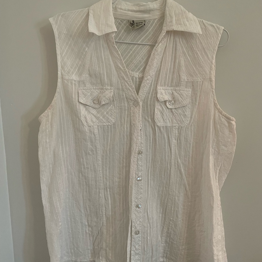 White Sleeveless Button-Up Top